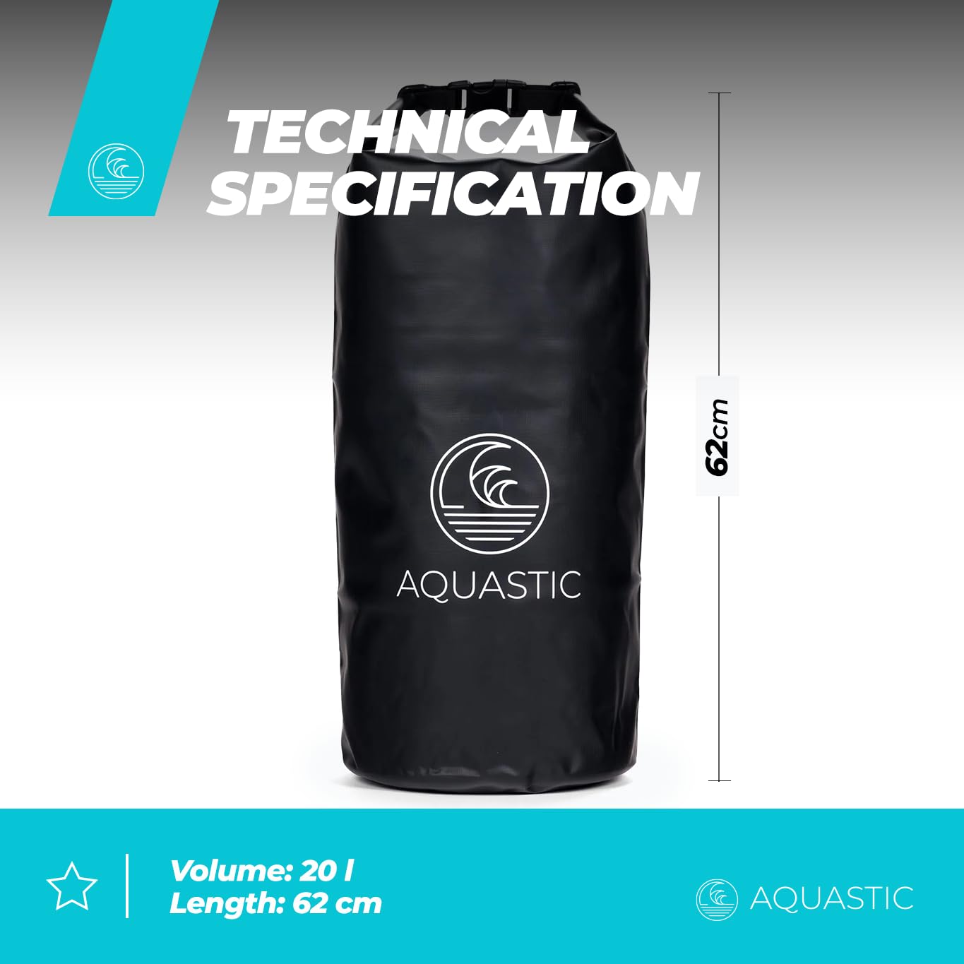 AQUASTIC HT-2225-3 sac étanche 20L noir PVC 500D