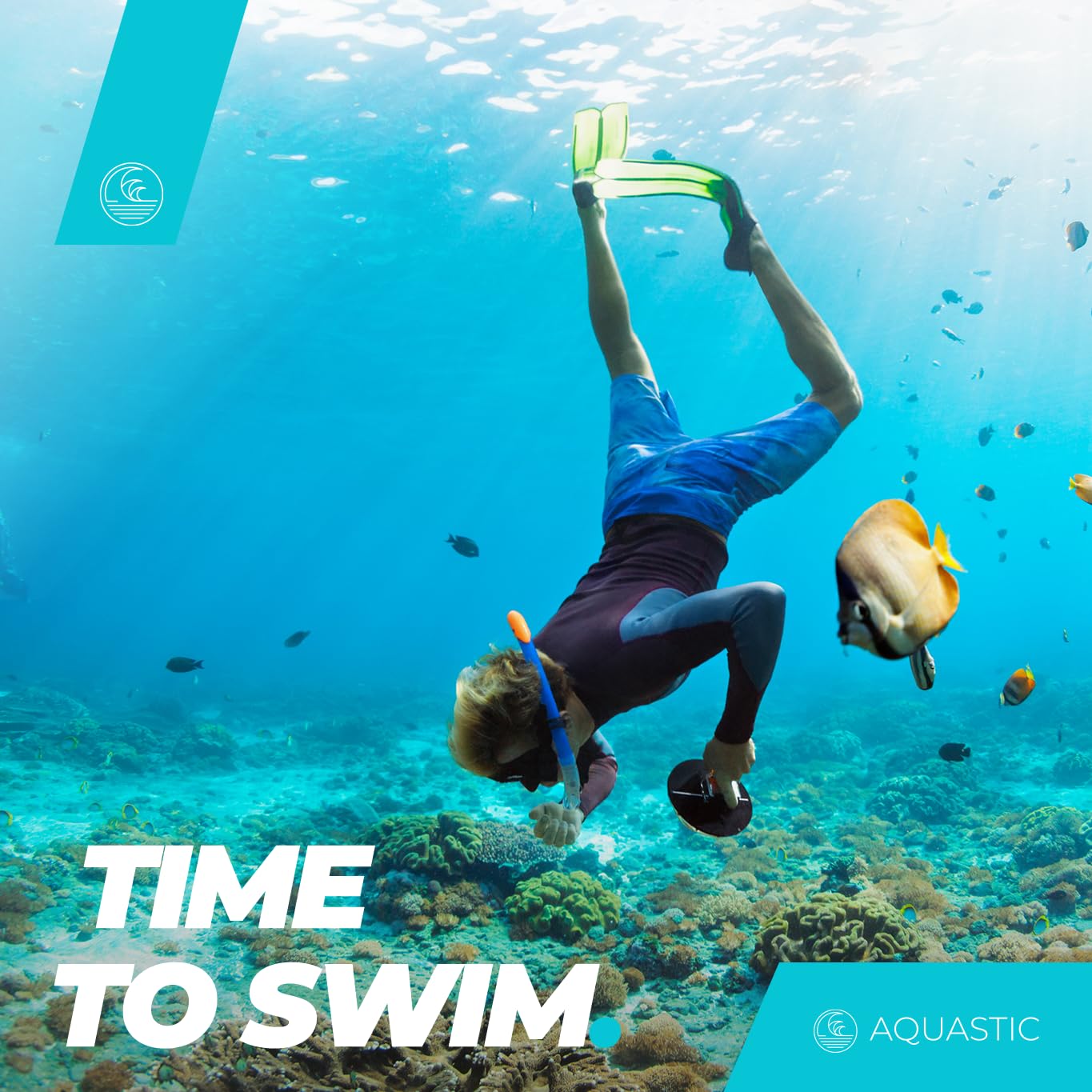 AQUASTIC Kit Snorkeling Enfant 3-en-1 Masque Palmes Tuba 33/38