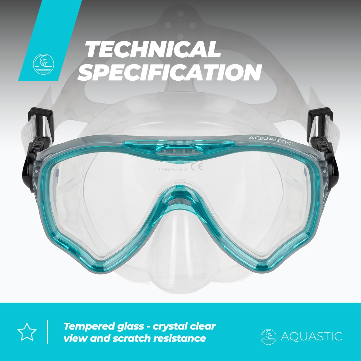 AQUASTIC Jetty masque snorkeling adulte bleu verre trempé