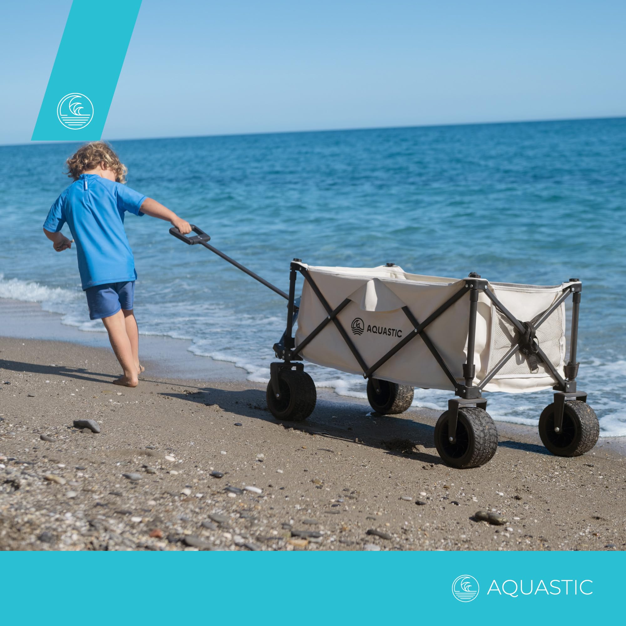 AQUASTIC Caro chariot pliable 127 L beige grandes roues