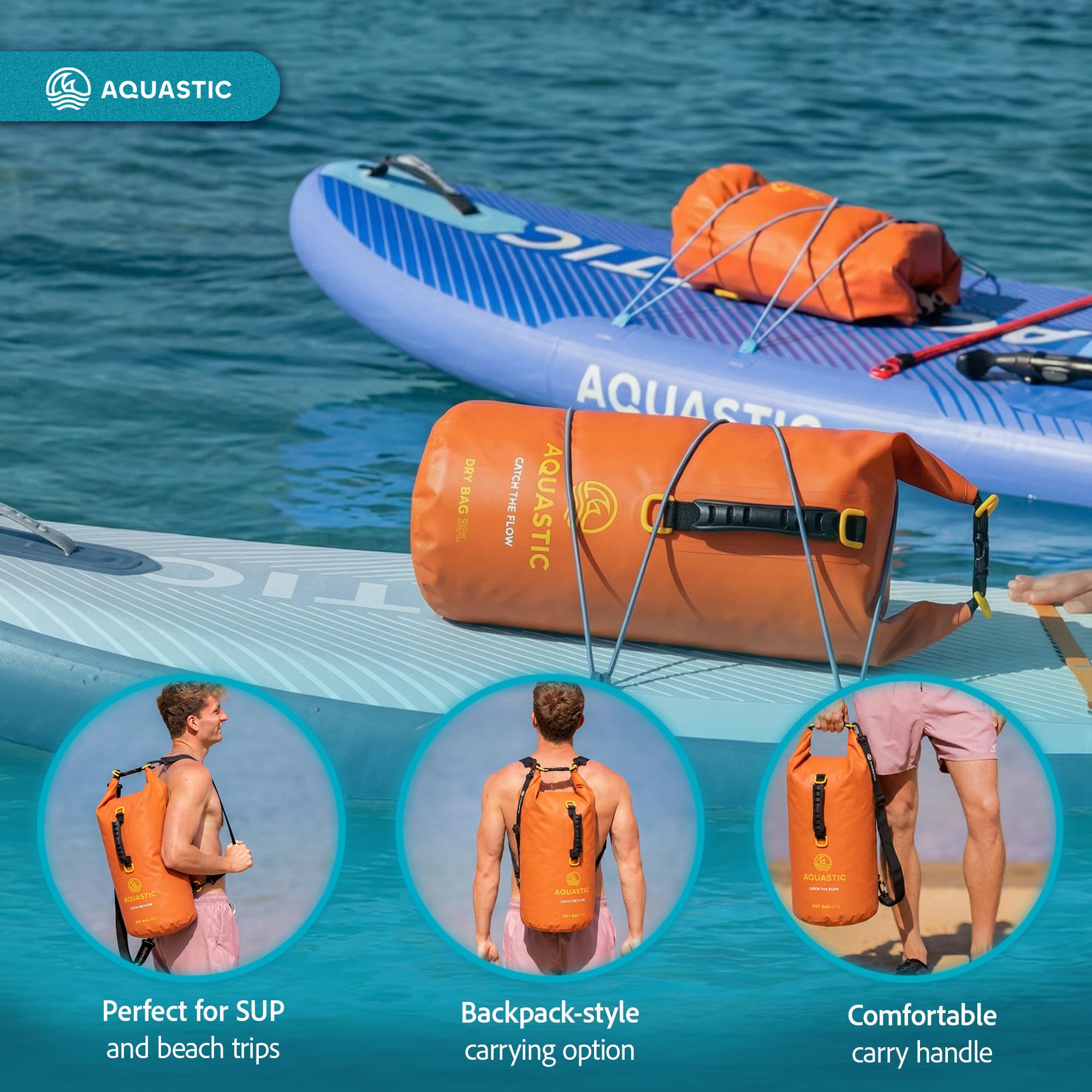 AQUASTIC sac étanche 30L orange PVC paddle