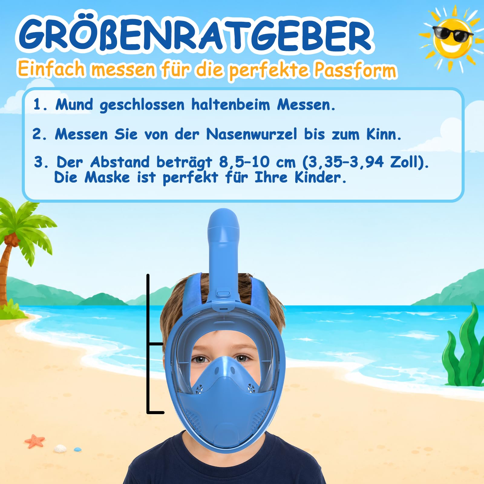 FLYBOO masque snorkeling intégral bleu XS 180°