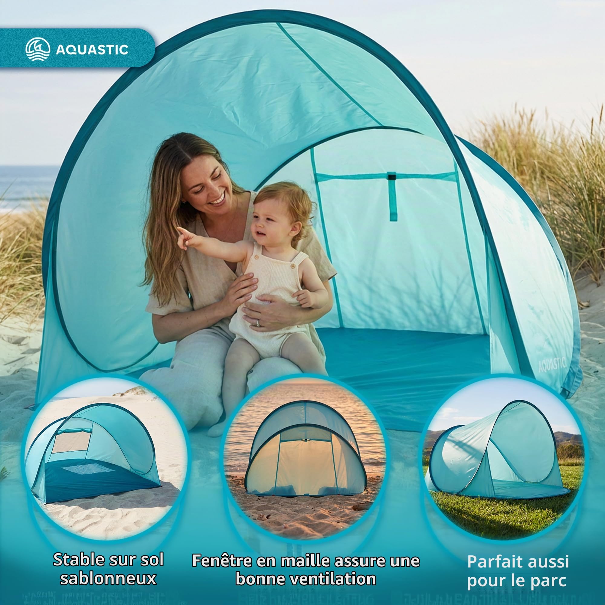 AQUASTIC Qsand tente de plage 140x120 cm 3 places