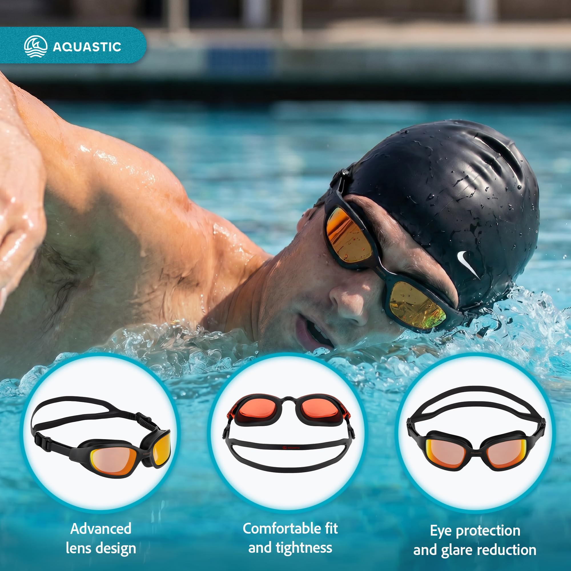 AQUASTIC Vili lunettes de natation miroir noires