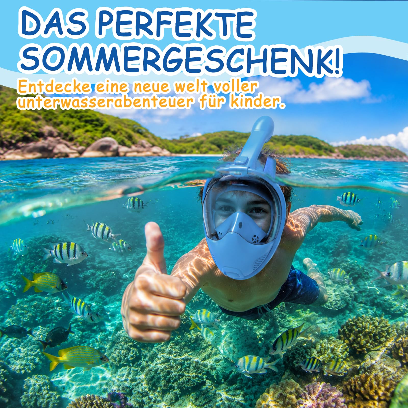 FLYBOO masque snorkeling intégral bleu XS 180°