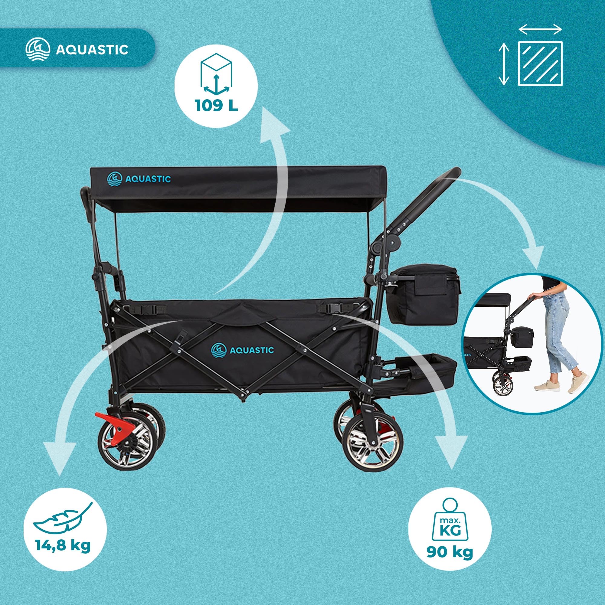 AQUASTIC chariot transport pliant 109 L noir freins