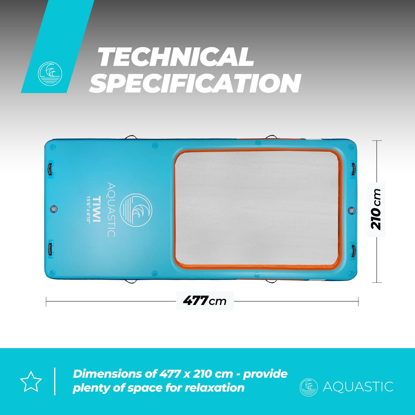 AQUASTIC Tiwi 15'6 Plateforme Gonflable Mer 477x210 cm 265 kg