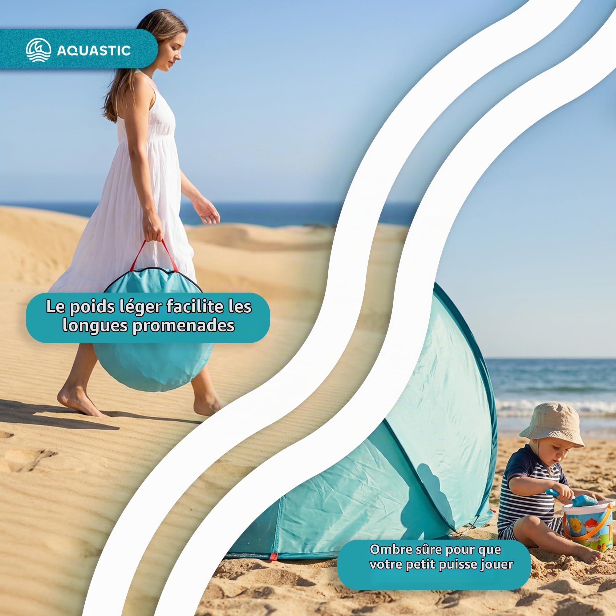 AQUASTIC Qsand tente de plage 140x120 cm 3 places