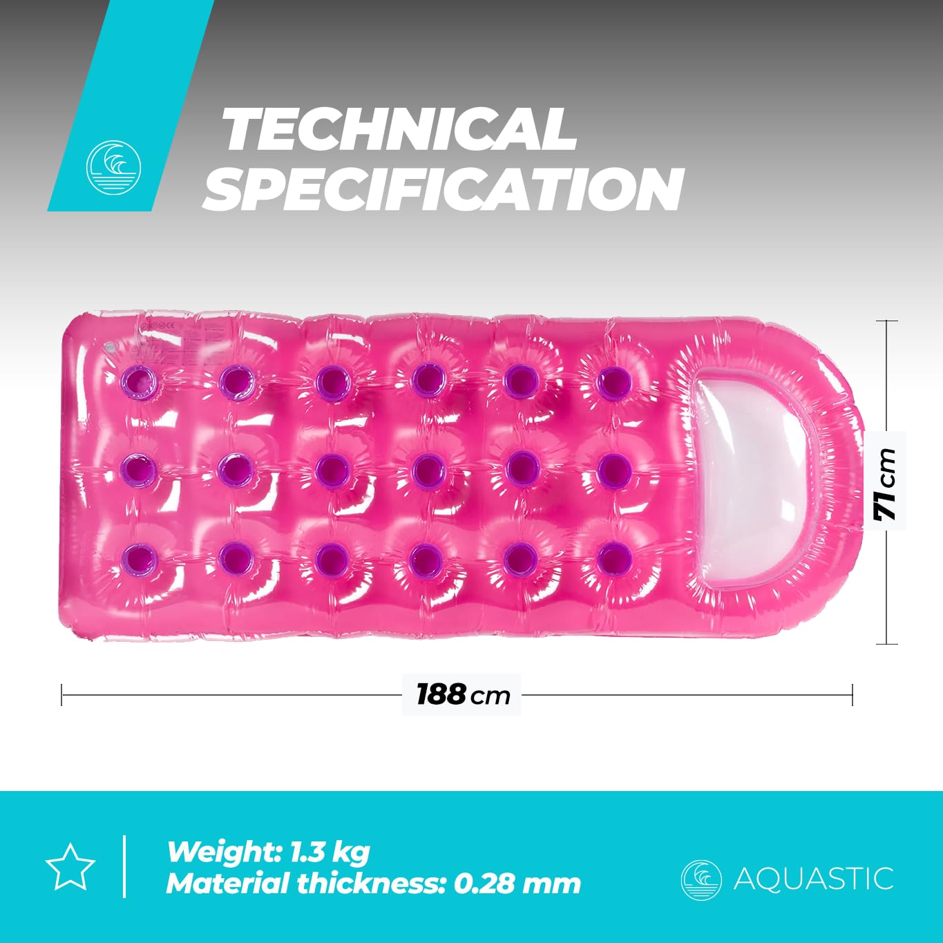 AQUASTIC ASM-188P matelas gonflable rose 188 cm avec oreiller