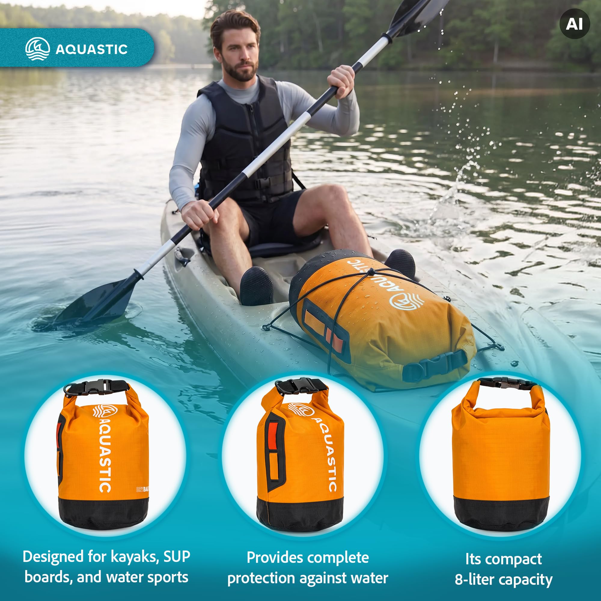 AQUASTIC dry bag sac étanche orange 8 L Nylon TPU