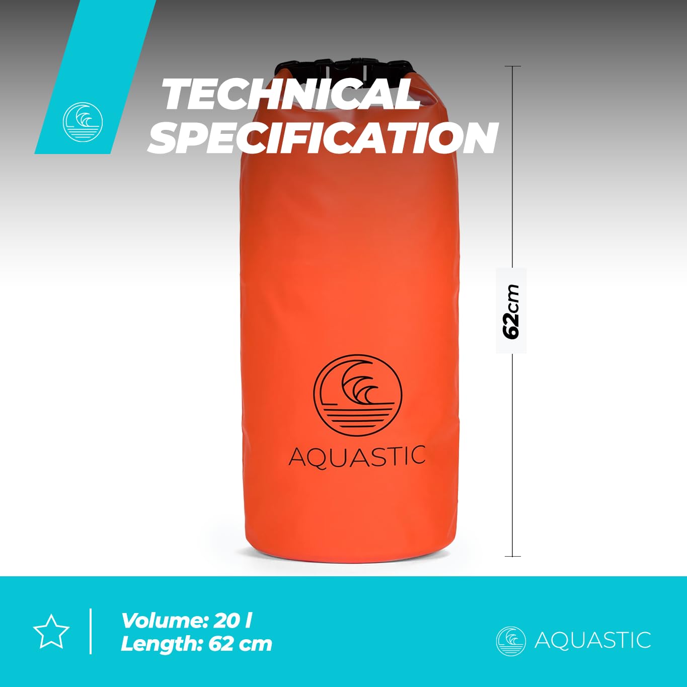AQUASTIC HT-2225-2 sac étanche 20L orange PVC 500D