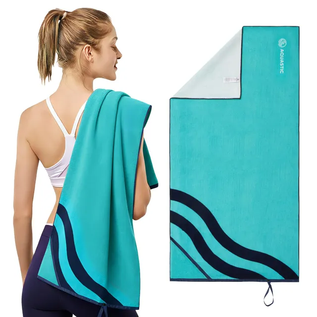 AQUASTIC Wavey Towel Serviette 160x80 bleu marine