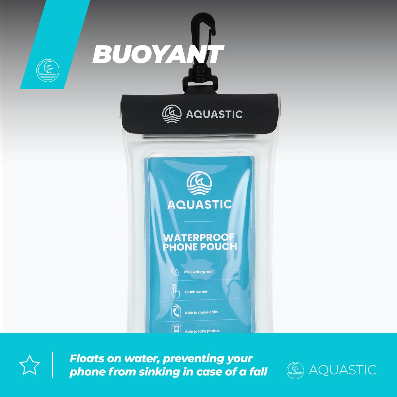 AQUASTIC Étui Étanche Flottant Téléphone IPX8 SUP Kayak