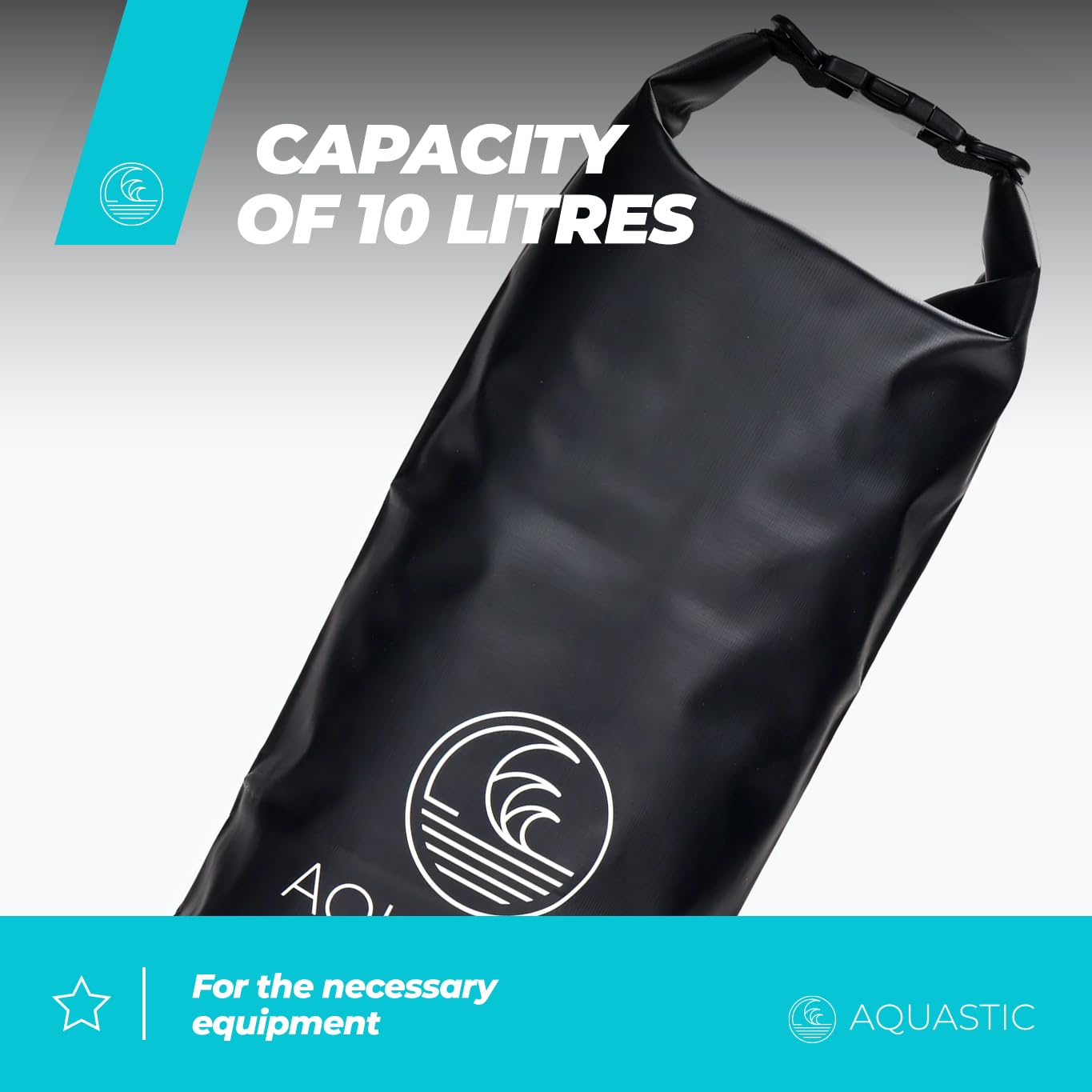 AQUASTIC sac étanche 10 L noir PVC 500D bandoulière