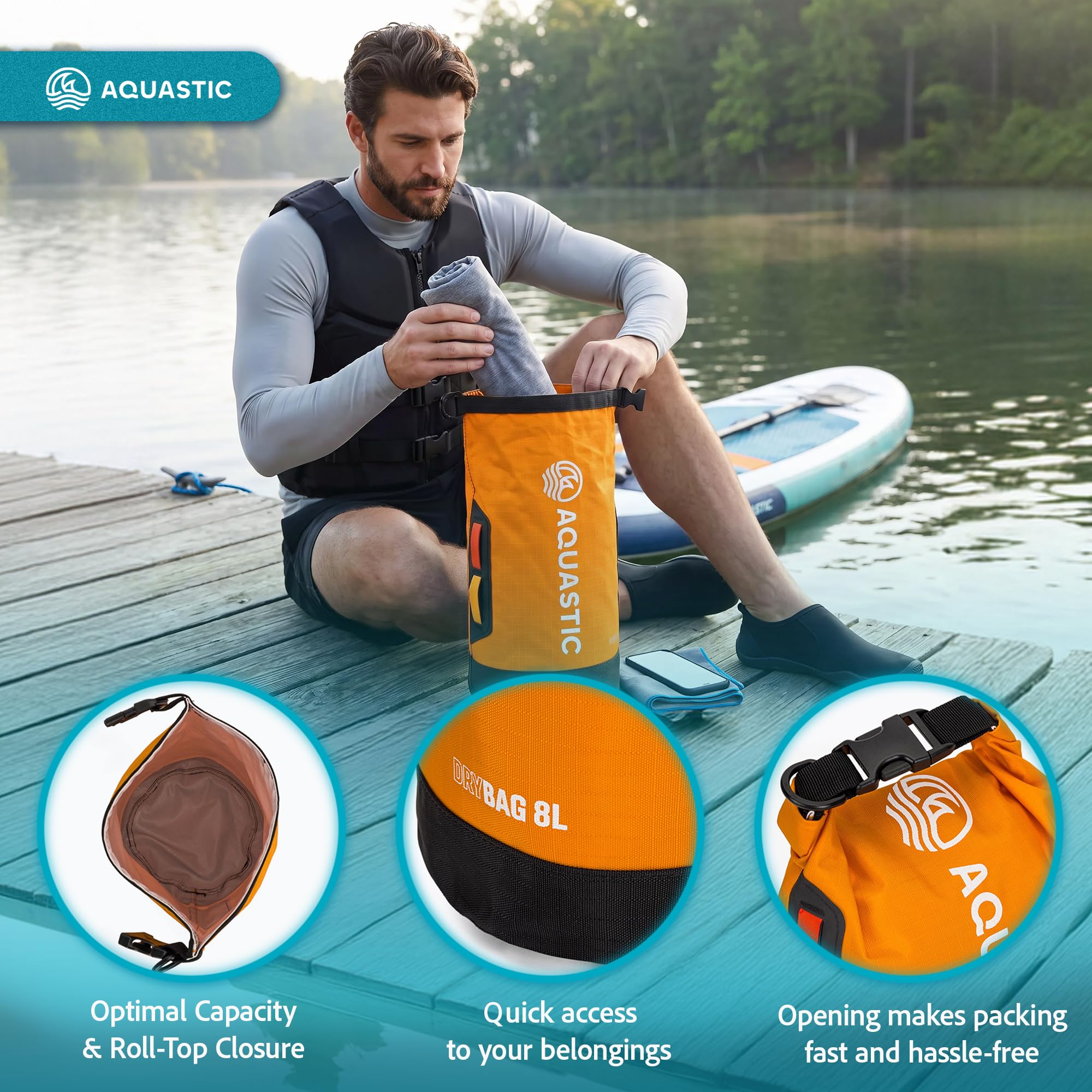 AQUASTIC dry bag sac étanche orange 8 L Nylon TPU