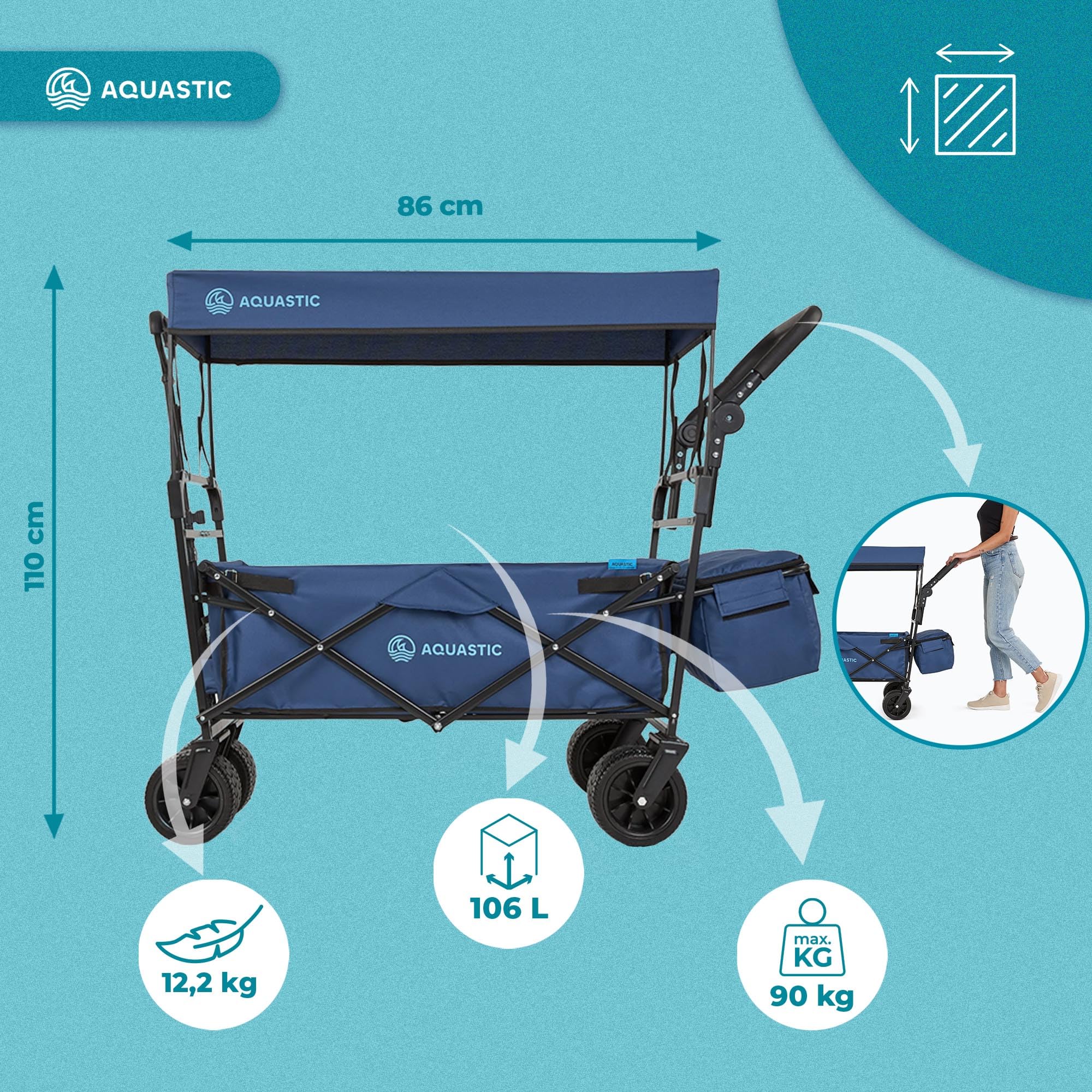 AQUASTIC chariot transport pliant 106 L noir 90 kg