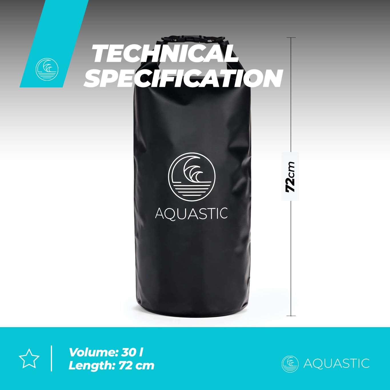 AQUASTIC HT-2225-5 sac étanche 30 L noir PVC 500D