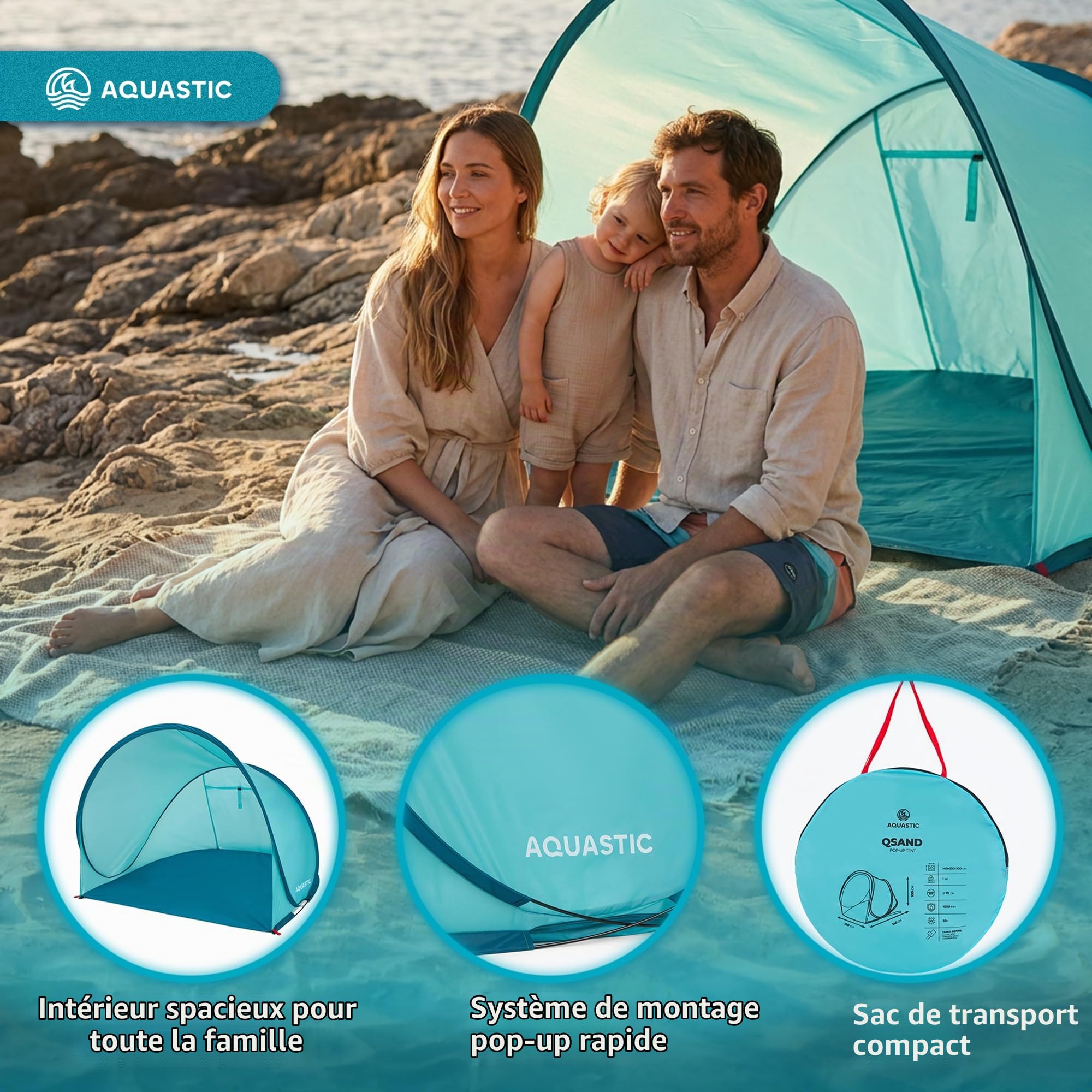 AQUASTIC Qsand tente de plage 140x120 cm 3 places