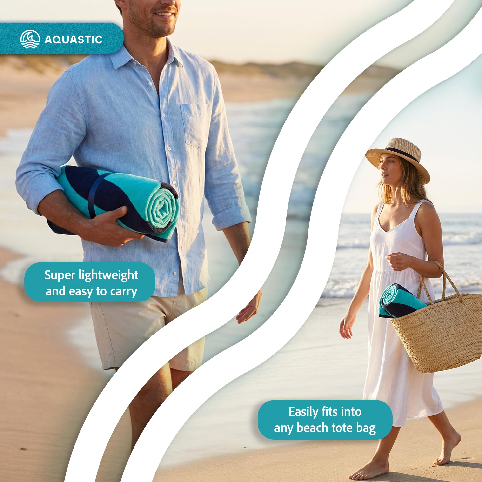 AQUASTIC Wavey Towel Serviette 160x80 bleu marine
