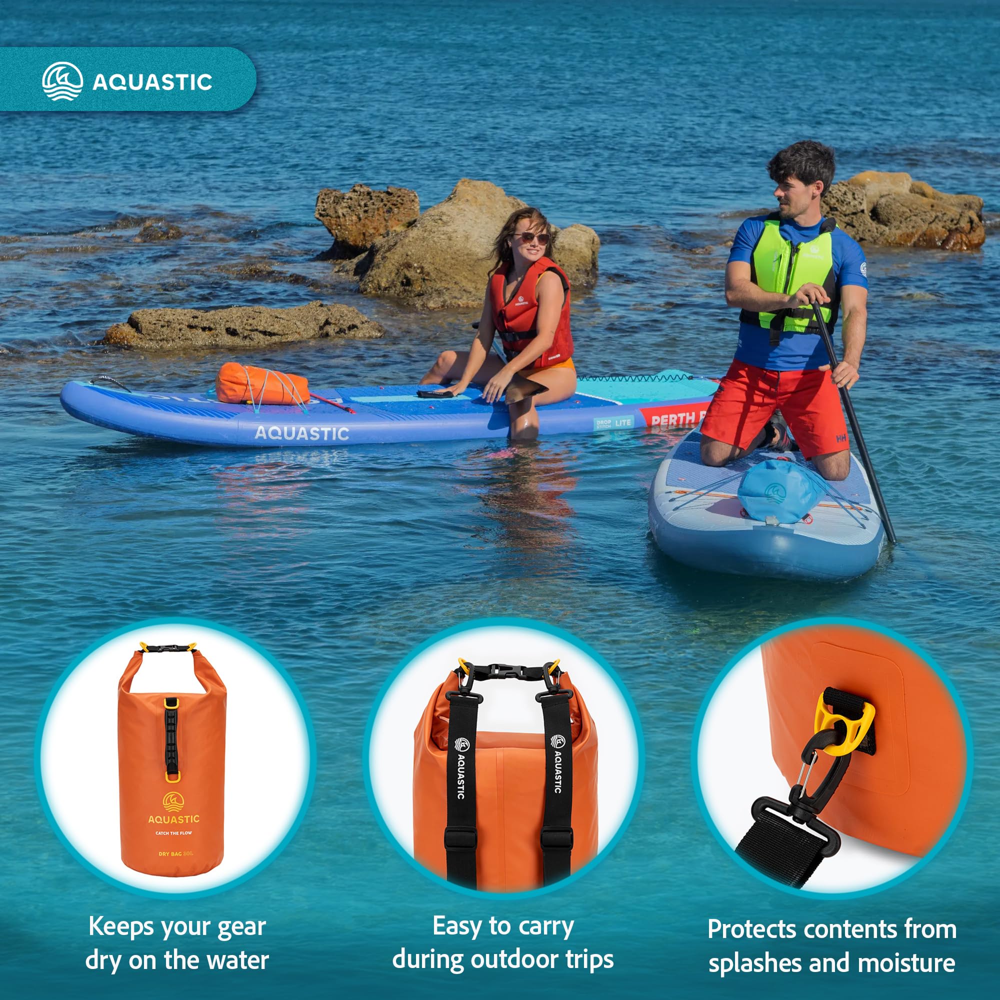 AQUASTIC sac étanche 30L orange PVC paddle