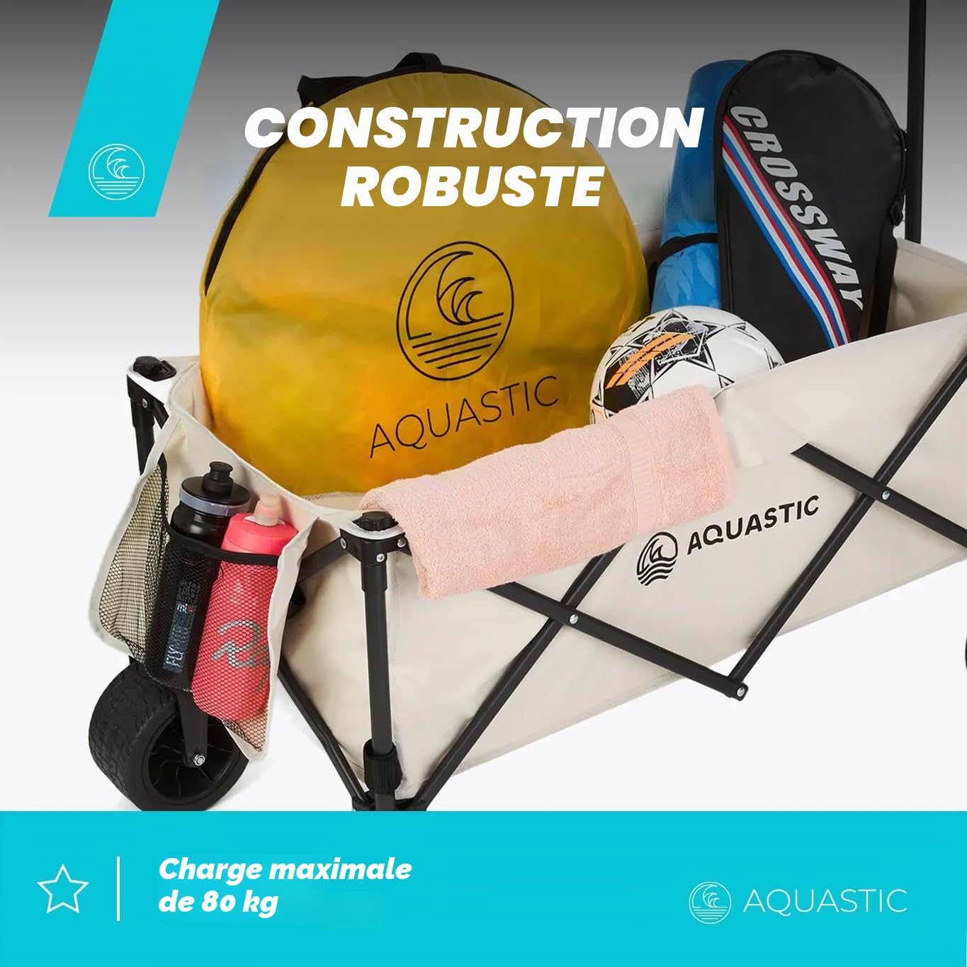 AQUASTIC Caro chariot pliable 127 L beige grandes roues