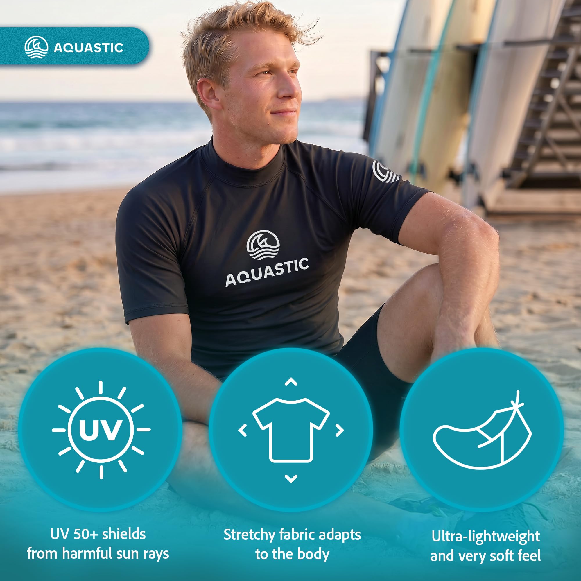 AQUASTIC Rimos t-shirt UV homme manches courtes noir UPF50+