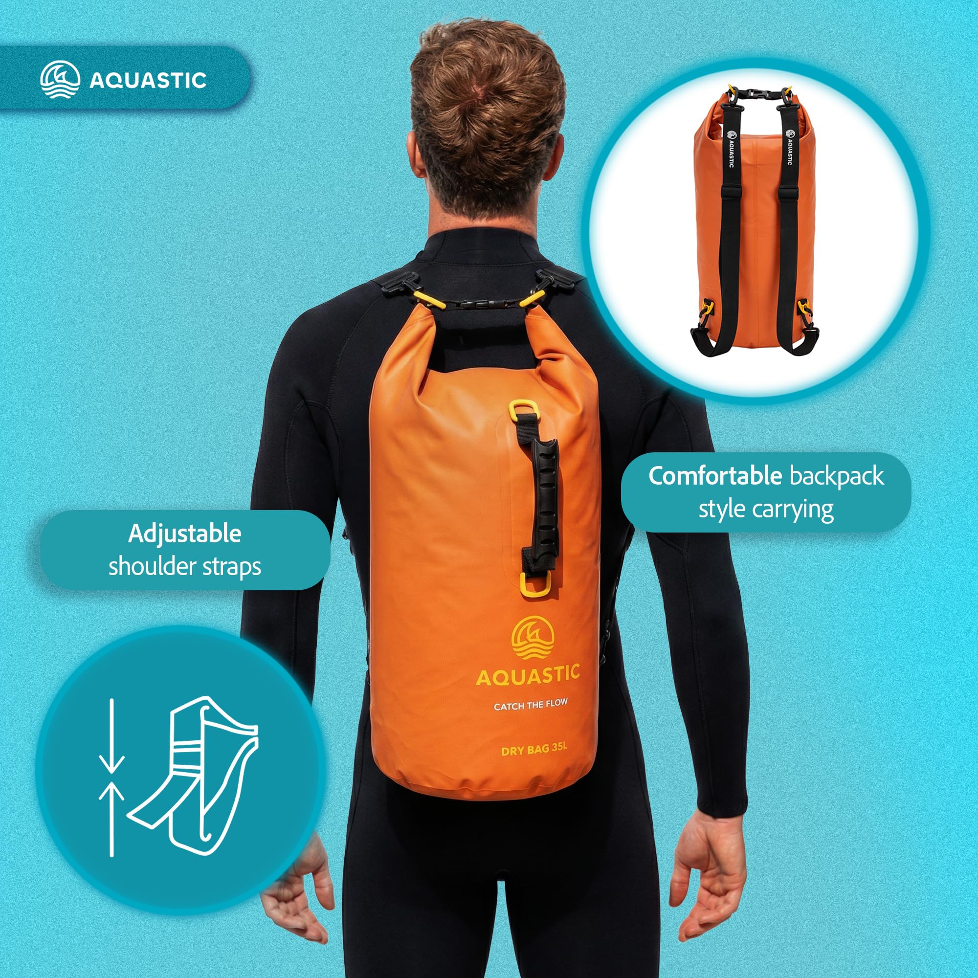AQUASTIC sac étanche 30L orange PVC paddle
