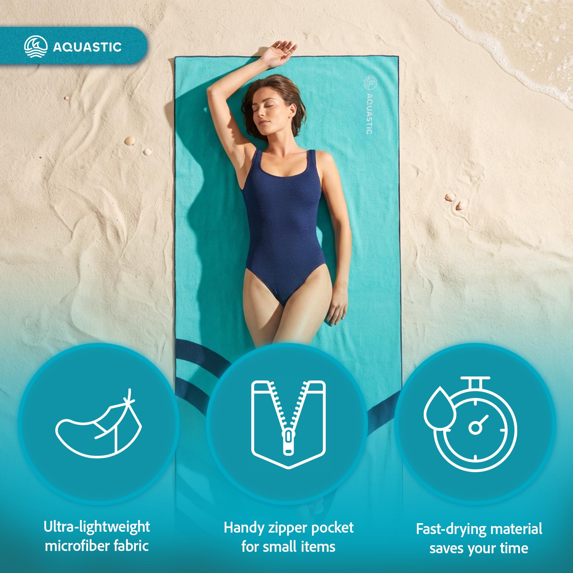 AQUASTIC Wavey Towel Serviette 160x80 bleu marine