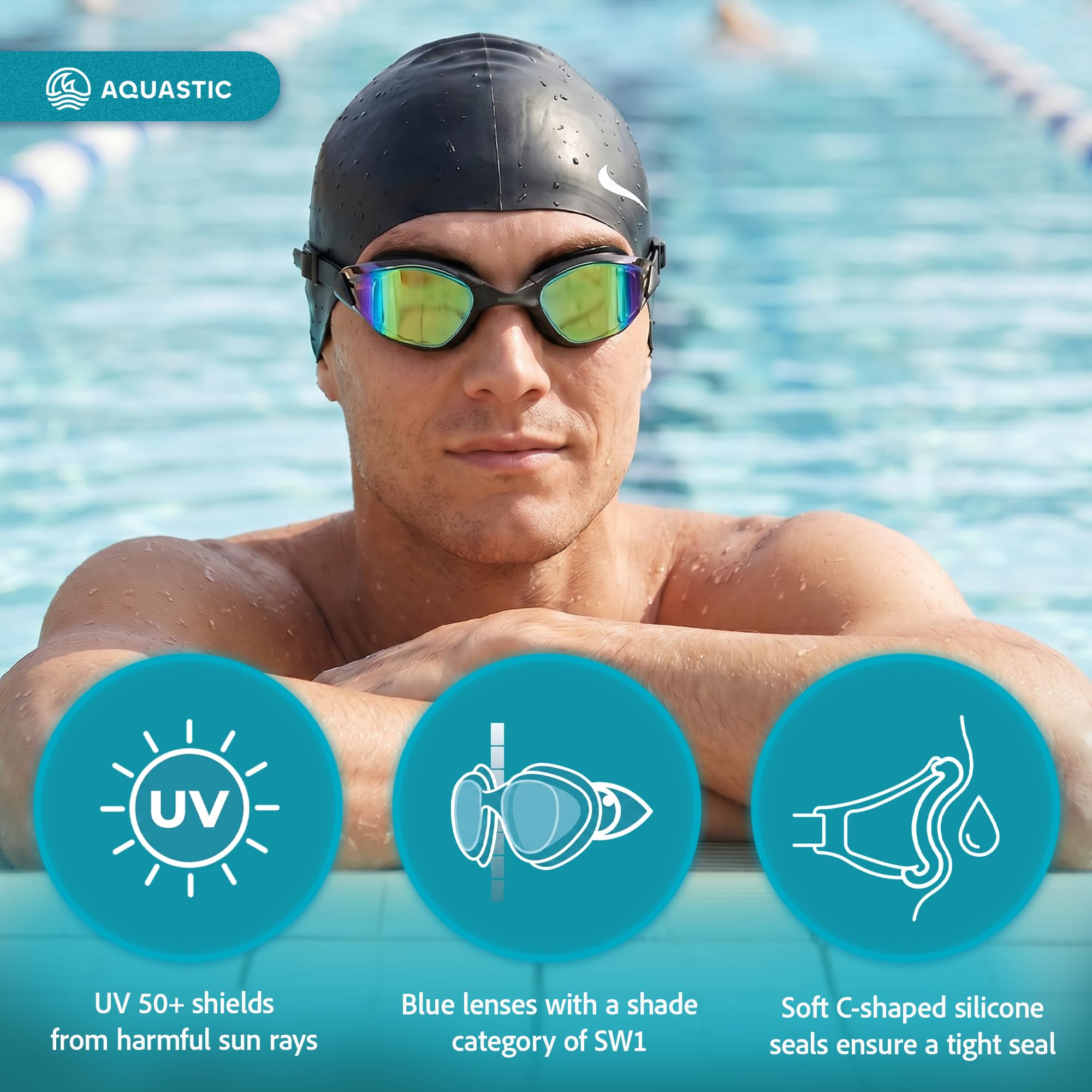 AQUASTIC Micta lunettes natation compétition noir miroir