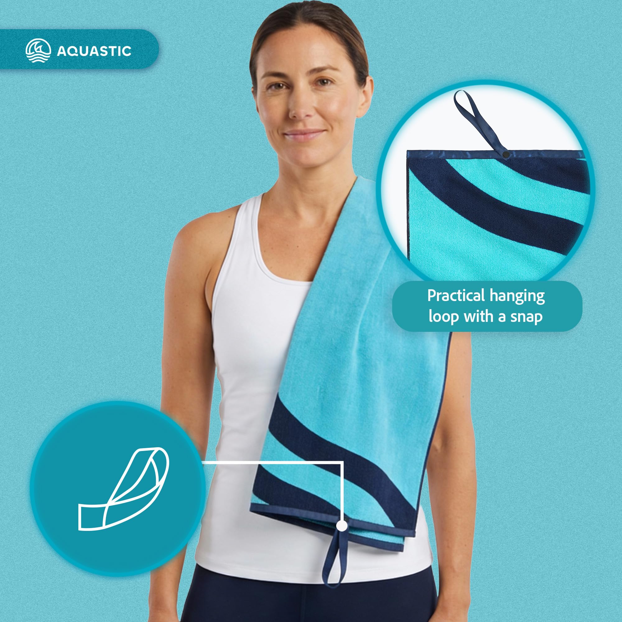 AQUASTIC Wavey Towel Serviette 160x80 bleu marine
