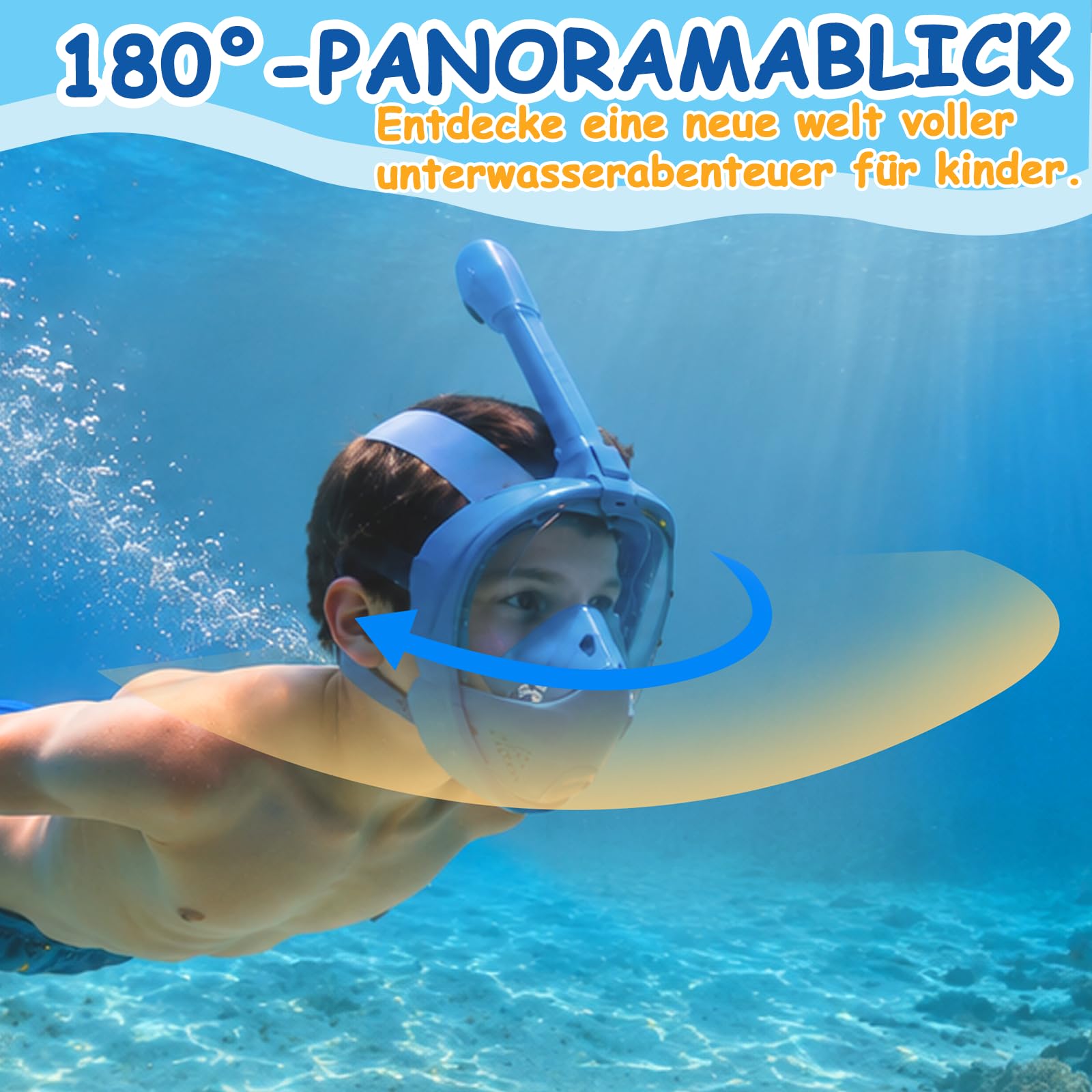 FLYBOO masque snorkeling intégral bleu XS 180°