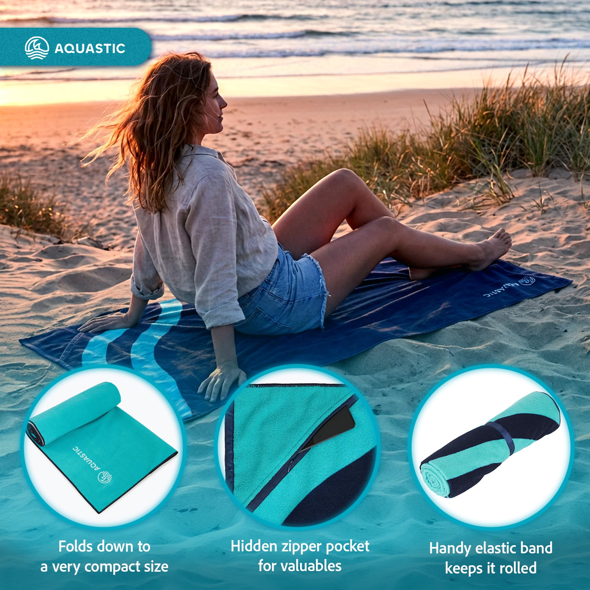 AQUASTIC Wavey Towel Serviette 160x80 bleu marine