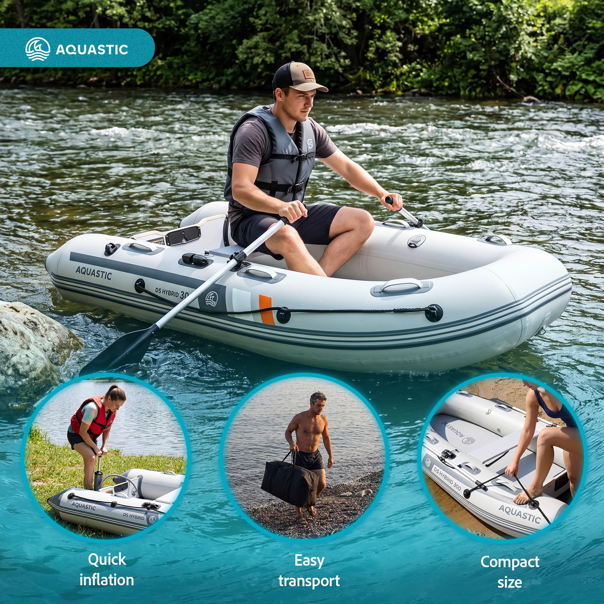 AQUASTIC DS Hybrid bateau gonflable 4 personnes Drop-Stitch