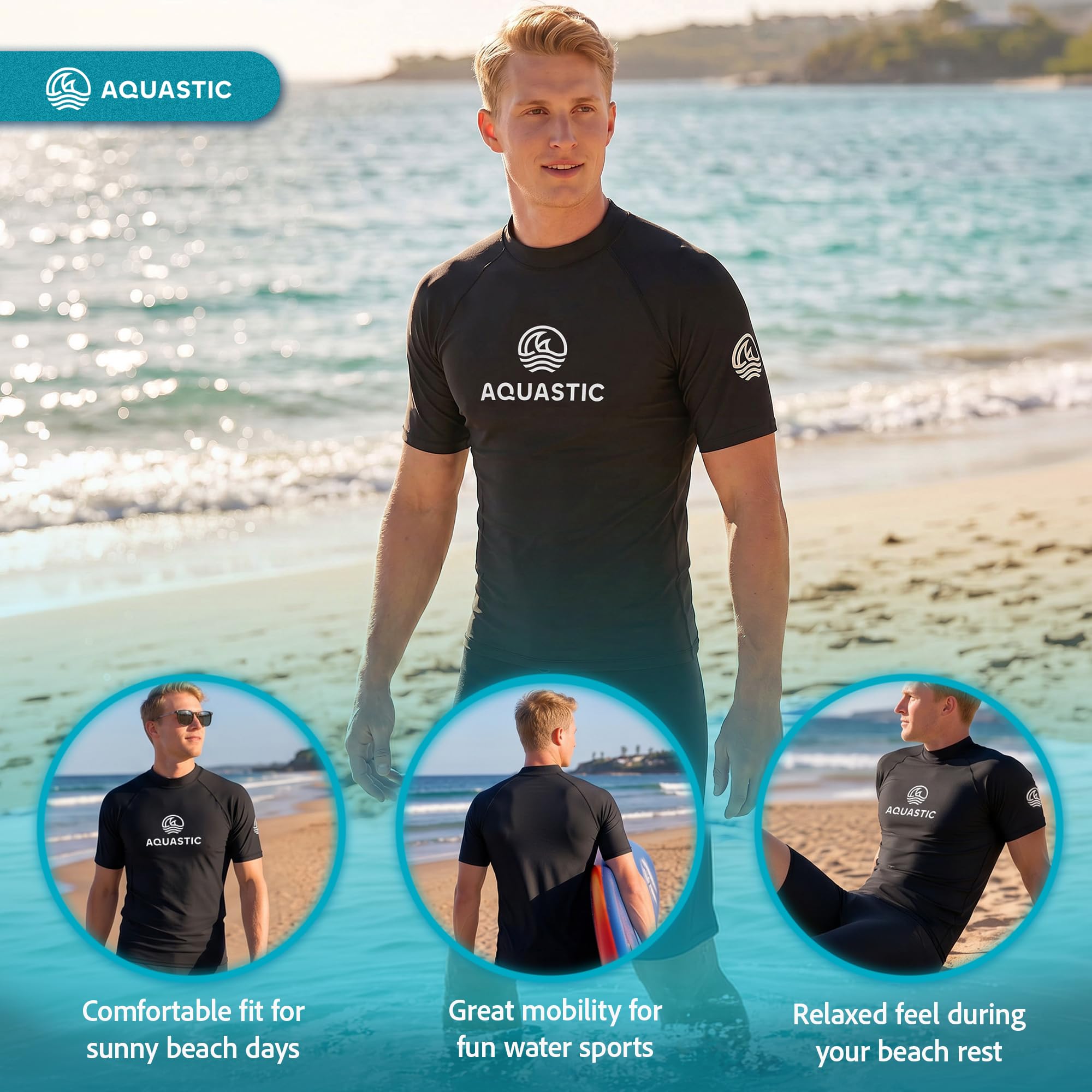 AQUASTIC Rimos t-shirt UV homme manches courtes noir UPF50+