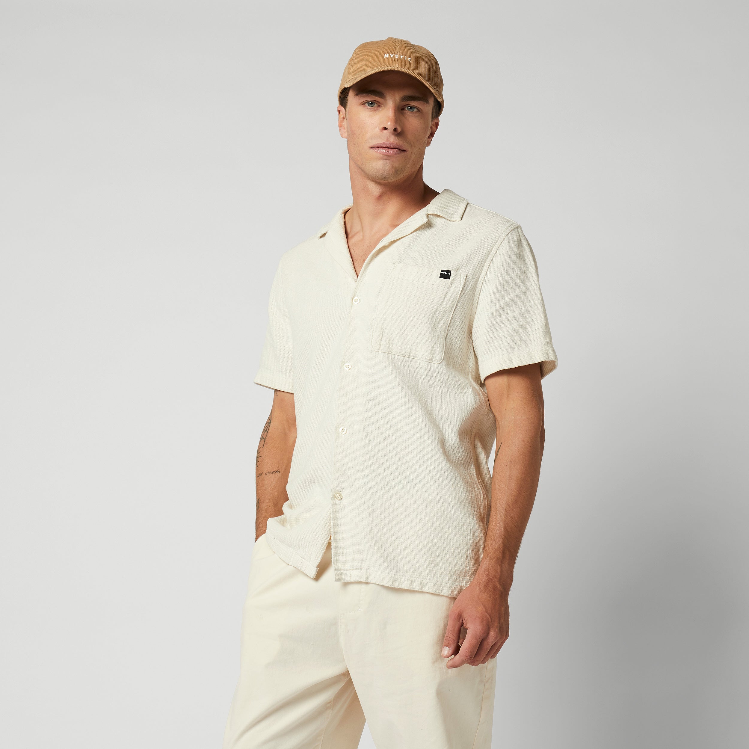 Mystic Last Light chemise homme blanc cassé L coton poche