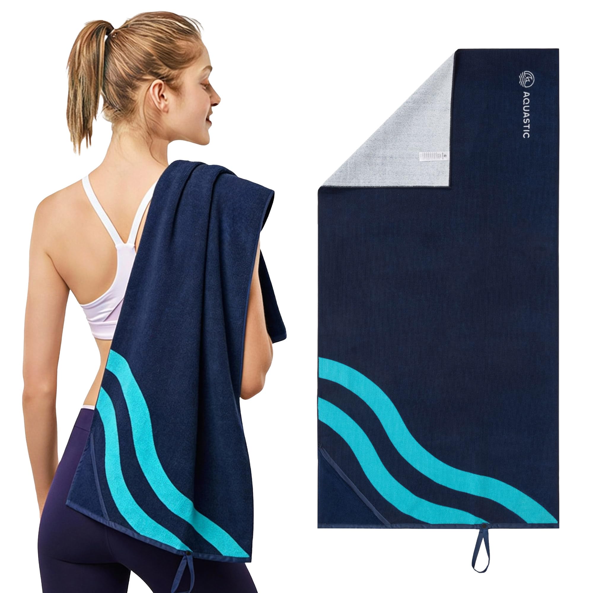 AQUASTIC Wavey Towel Serviette 160x80 bleu marine
