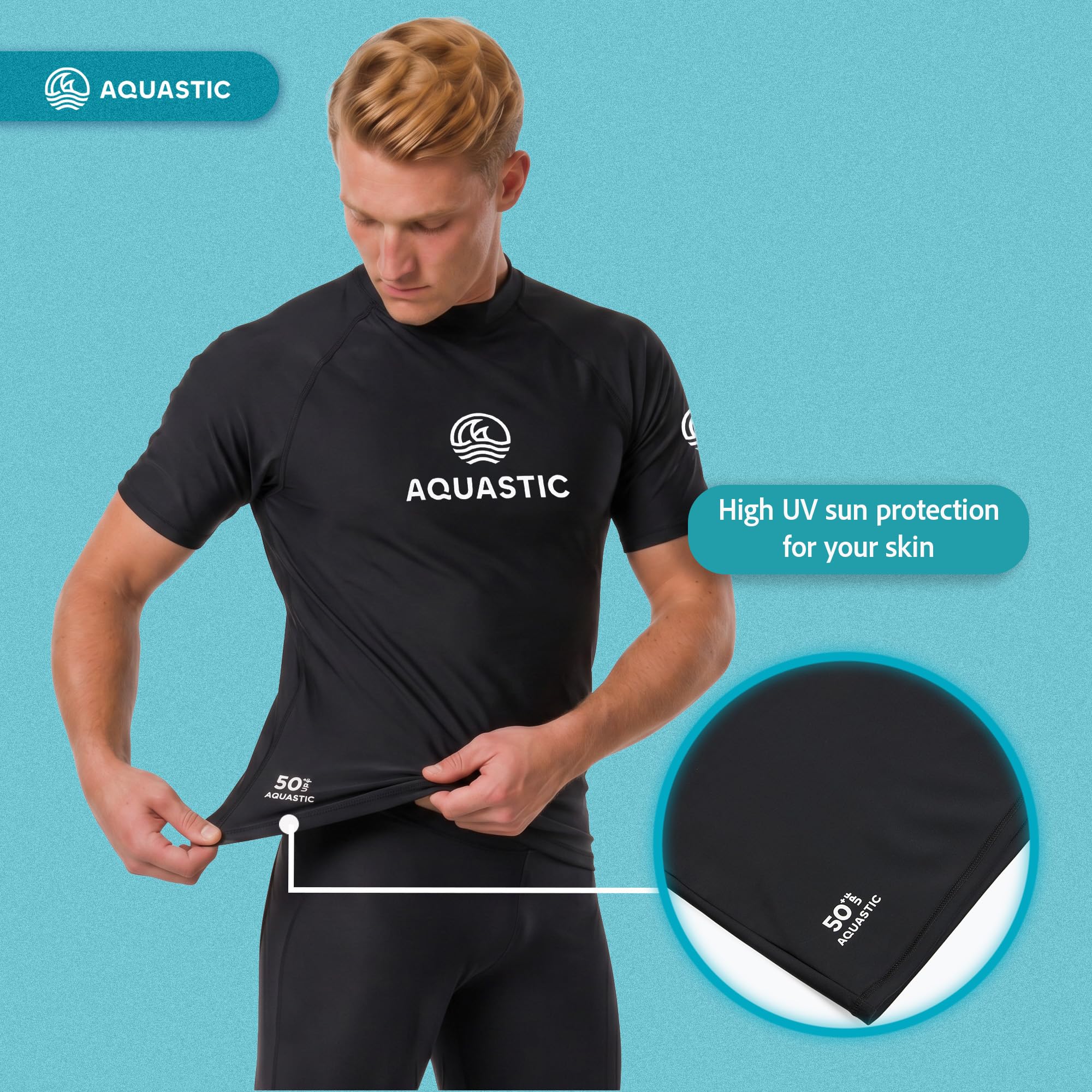 AQUASTIC Rimos t-shirt UV homme manches courtes noir UPF50+